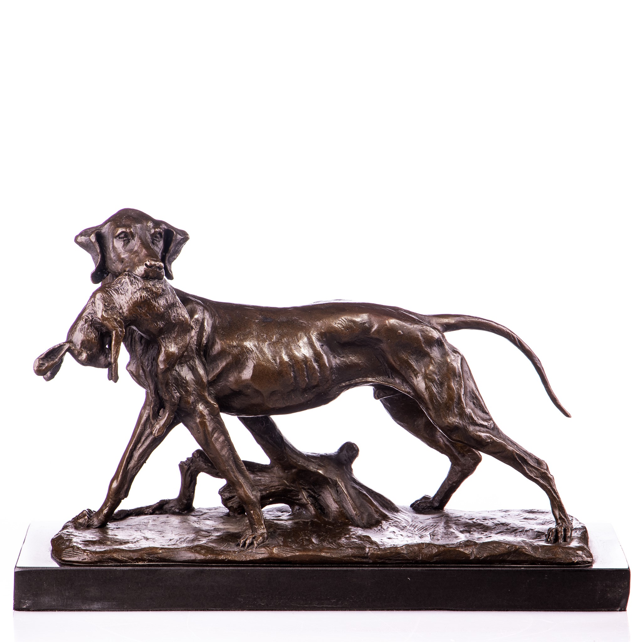 Vizsla nyúllal - bronz szobor képe